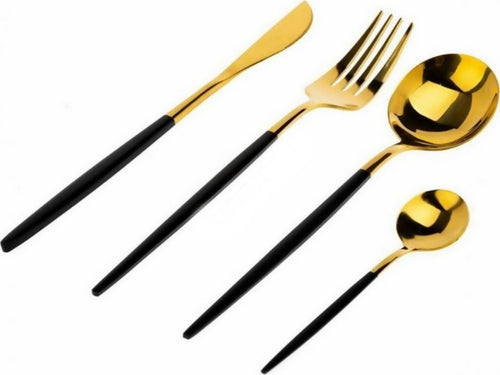 Set 4 posate da tavola in acciaio inox con finitura ora e nero opaco un set per una persona per apparecchiatura tradizionale Prima infanzia/Allattamento e pappa/Stoviglie/Posate/Set di posate Puleo Casa - Palermo, Commerciovirtuoso.it