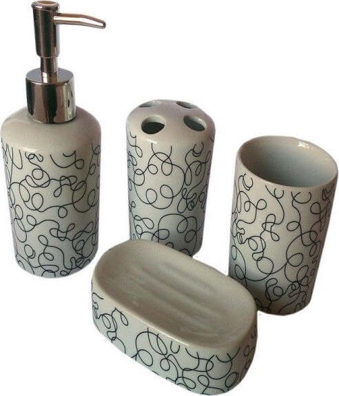 Inbagno Set Accessori Bagno 3 Pezzi in Ceramica Nero cannettato, Dispenser Sapone portaspazzolini e portascopino Soft Touch, Spring Inbagno Set Accessori Bagno 3 Pezzi in Ceramica Nero cannettato, Dispenser Sapone portaspazzolini e portascopino Soft Touch, Spring