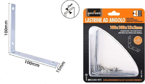 Set 4 Pz Lastrine Ad Angolo Lastrina Angolare 100x100x15x2 Mm Viti Mobili 57117 Fai da te/Ferramenta/Chiodi viti ed elementi di fissaggio/Staffa Trade Shop italia - Napoli, Commerciovirtuoso.it