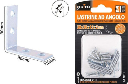 Set 4 Pz Lastrine Ad Angolo Lastrina Angolare 30x30x15x2mm Con Viti Mobili 57111 Fai da te/Ferramenta/Chiodi viti ed elementi di fissaggio/Staffa Trade Shop italia - Napoli, Commerciovirtuoso.it