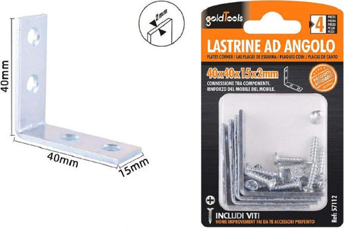 Set 4 Pz Lastrine Ad Angolo Lastrina Angolare 40x40x15x2mm Con Viti Mobili 57112 Fai da te/Ferramenta/Chiodi viti ed elementi di fissaggio/Staffa Trade Shop italia - Napoli, Commerciovirtuoso.it