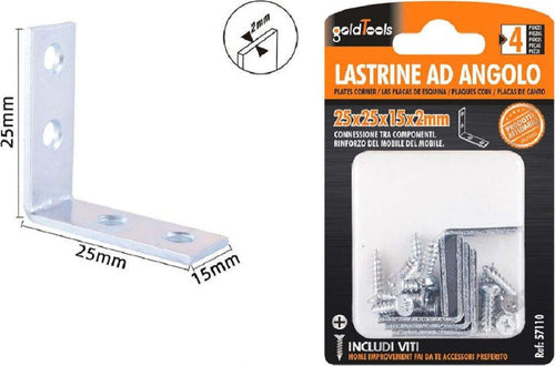 Set 4 Pz Lastrine Lastrina Ad Angolo Angolare 25x25x15x2mm Con Viti Mobili 57110 Fai da te/Ferramenta/Chiodi viti ed elementi di fissaggio/Staffa Trade Shop italia - Napoli, Commerciovirtuoso.it