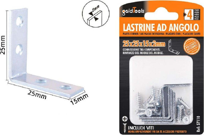 Set 4 Pz Lastrine Lastrina Ad Angolo Angolare 25x25x15x2mm Con Viti Mobili 57110 Fai da te/Ferramenta/Chiodi viti ed elementi di fissaggio/Staffa Trade Shop italia - Napoli, Commerciovirtuoso.it
