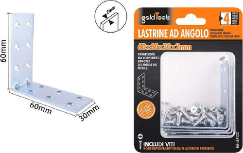 Set 4 Pz Lastrine Lastrina Ad Angolo Angolare 60x60x30x2mm Con Viti Mobili 57122 Fai da te/Ferramenta/Chiodi viti ed elementi di fissaggio/Staffa Trade Shop italia - Napoli, Commerciovirtuoso.it