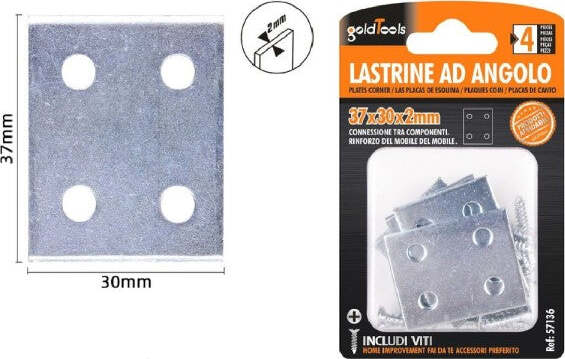 Set-4-Pz-Lastrine-Lastrina-Piastra-Di-Giunzione-37x30x2mm-Con-Viti-Mobili-57136