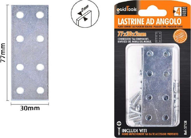 Set 4 Pz Lastrine Lastrina Piastra Di Giunzione 77x30x2 Mm Con Viti Mobili 57138 Fai da te/Ferramenta/Chiodi viti ed elementi di fissaggio/Staffa Trade Shop italia - Napoli, Commerciovirtuoso.it