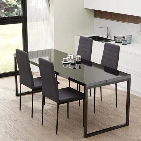 Set-4-Sedie-Imbottite-per-Soggiorno-o-Sala-da-Pranzo,-Sedie-da-Cucina-Moderne,-in-Metallo-e-Tessuto-Grigio-RF9835-483V01GYFR9