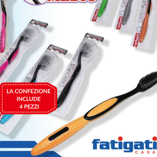 Set 4 Spazzolini Sbiancanti Carbon Plus Medio Fatigati Particelle Carbone Attivo Salute e cura della persona/Igiene dentale/Spazzolini da denti e accessori/Spazzolini da denti manuali Trade Shop italia - Napoli, Commerciovirtuoso.it