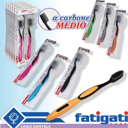 Set 4 Spazzolini Sbiancanti Carbon Plus Medio Fatigati Particelle Carbone Attivo Salute e cura della persona/Igiene dentale/Spazzolini da denti e accessori/Spazzolini da denti manuali Trade Shop italia - Napoli, Commerciovirtuoso.it