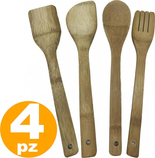 SET 4 UTENSILI DA CUCINA IN BAMBOO LEGNO MESTOLO FORCHETTONE FORCHETTA SPATOLA Casa e cucina/Utensili da cucina/Cucchiai palette e spatole/Mestoli/Mestoli da cucina Trade Shop italia - Napoli, Commerciovirtuoso.it