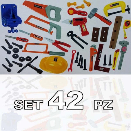 Set-42-Pezzi-Attrezzi-Da-Lavoro-Elmetto-Trapano-Sega-Gioco-Giocattolo-Eta'-3+