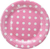 Set-48-Pezzi-Piatti-Carta-23-Cm-Rosa-Pois-Matrimonio-Nascita-Battesimo-Feste