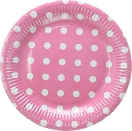 Set-48-Pezzi-Piatti-Carta-23-Cm-Rosa-Pois-Matrimonio-Nascita-Battesimo-Feste