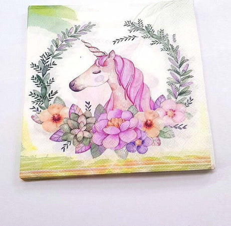 Set-48-Pezzi-Tovaglioli-Di-Carta-Per-Feste-Unicorno-Fiori-Usa-E-Getta