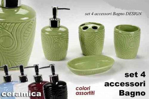 Set 4pz Accessori Bagno In Ceramica Porta Sapone Spazzolino Decoro Design 616297 Casa e cucina/Bagno/Accessori per il bagno/Dosatori e porta accessori/Portasapone Trade Shop italia - Napoli, Commerciovirtuoso.it