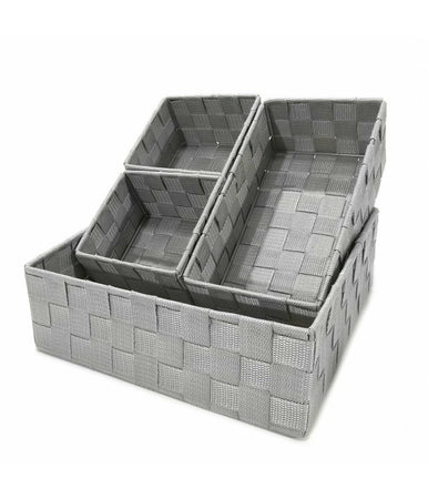 Set 4pz Contenitori Grigio Chiaro Scatola In Tessuto Organizer Portaoggetti 79060