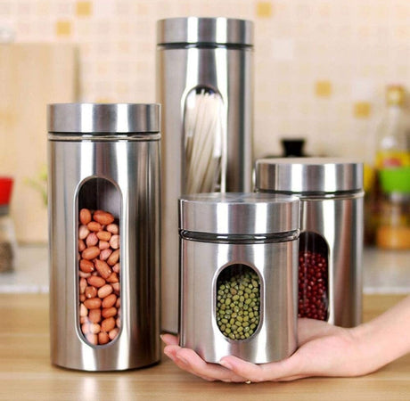 Set 4pz Contenitori Per Alimenti In Acciaio Per T? Caff? Spezie Biscotti Zucchero Casa, arredamento e bricolage > Cucina > Barattoli e Contenitori Trade Shop italia - Napoli, Commerciovirtuoso.it