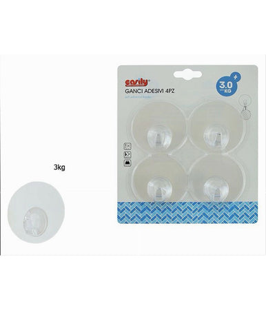 Set 4pz Ganci Adesivi Appendini A Parete Per Casa Cucina Bagno Trasparente 87763