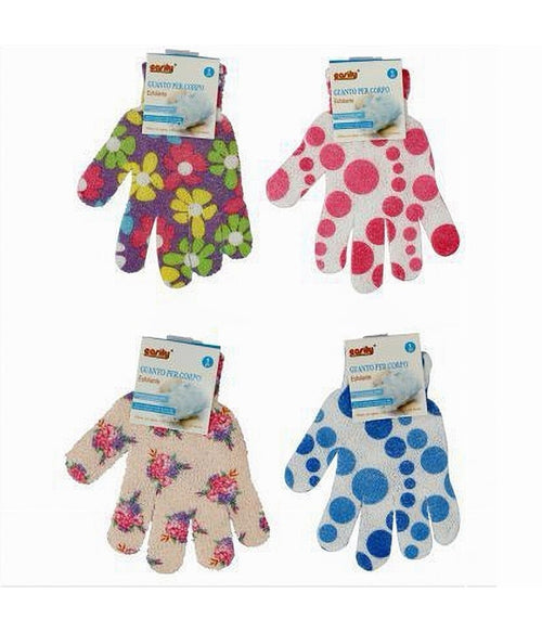 Set 4pz Guanto Doccia Bagno Massaggio Esfoliante Pelle Corpo Varie Fantasie 79285