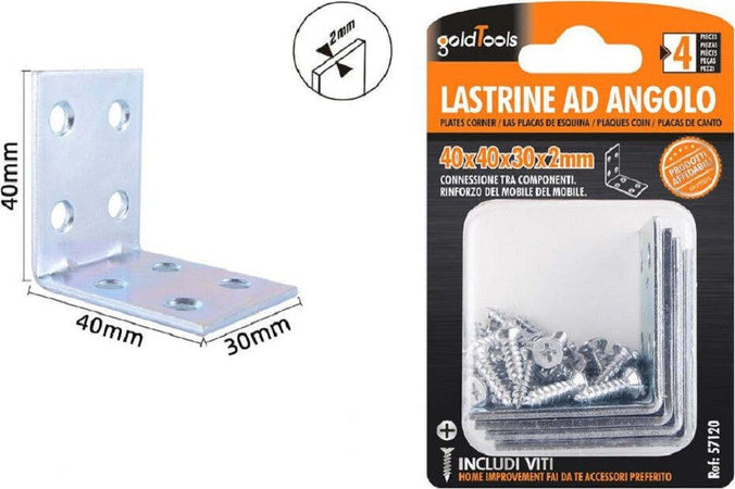 Set 4pz Lastrine Lastrina Ad Angolo Angolare 40x40x30x2 Mm Con Viti Mobili 57120 Fai da te/Ferramenta/Chiodi viti ed elementi di fissaggio/Staffa Trade Shop italia - Napoli, Commerciovirtuoso.it