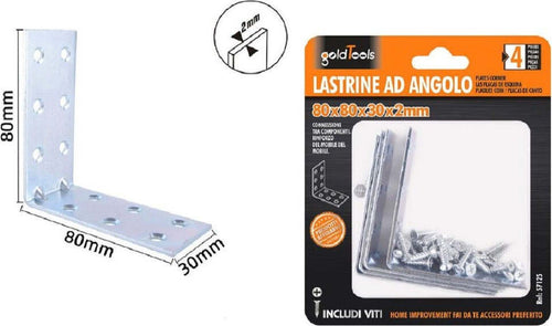 Set 4pz Lastrine Lastrina Ad Angolo Angolare 80x80x30x2 Mm Con Viti Mobili 57125 Fai da te/Ferramenta/Chiodi viti ed elementi di fissaggio/Staffa Trade Shop italia - Napoli, Commerciovirtuoso.it