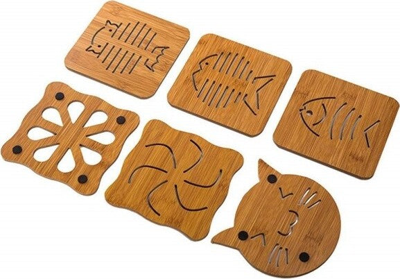 Set-4pz.-Sotto-Pentola-Animali-Pentole-In-Legno-Protegge-Le-Superfici-Dal-Calore