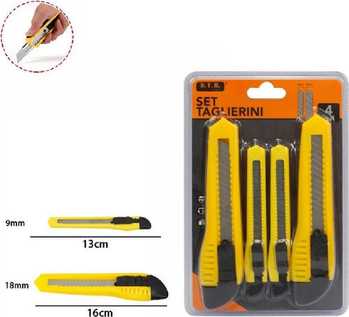 Set 4pz Taglierini Taglierino Cutter Con Fermo Blocco Guida Lame Da 9-18mm 71079 Casa e cucina/Hobby creativi/Materiali per hobby creativi/Utensili per il taglio/Taglierini Trade Shop italia - Napoli, Commerciovirtuoso.it