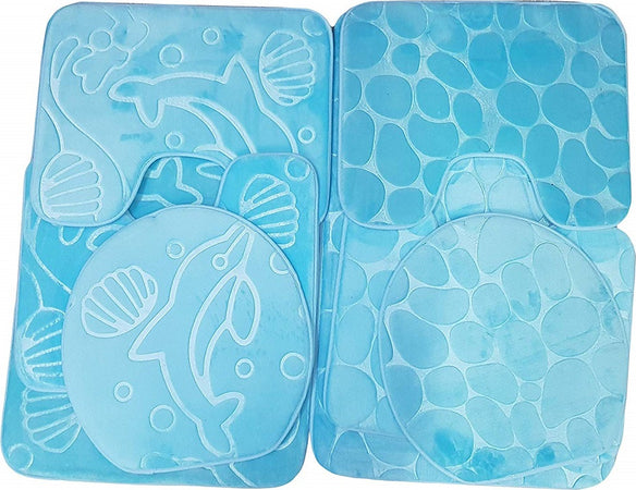 Set 4pz Tappeto Azzurro Bagno Wc Coprisedile Antiscivolo Memory Foarm Delfini/sassi Set da Bagno Trade Shop italia - Napoli, Commerciovirtuoso.it