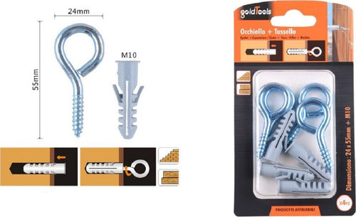 Set 4pz Vite A Occhiello Chiuso 24x55mm + Tasselli Con Alette Tassello M10 90728 Fai da te/Ferramenta/Chiodi viti ed elementi di fissaggio/Kit di bulloni e dadi Trade Shop italia - Napoli, Commerciovirtuoso.it