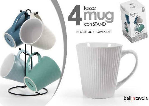 Set 4x Tazze Bellintavola Con Stand Compose' 4 Tazze X Cappuccio Te' Camomilla 360 Ml Made in Italy Tazze 4 Colori Con Manico Casa e cucina/Stoviglie/Piatti ciotole e vassoi/Tazze e piattini/Tazze da tè L’Orchidea - Siderno, Commerciovirtuoso.it