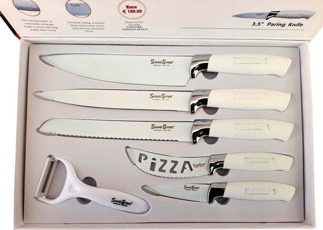 Set 5 Coltelli Da Cucina In Acciaio Manico Antiscivolo + Pelapatate White Casa, arredamento e bricolage > Cucina > Coltelli Trade Shop italia - Napoli, Commerciovirtuoso.it