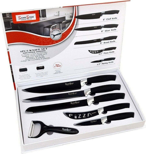 Set 5 Coltelli Neri Da Cucina In Acciaio Manico Antiscivolo + Pelapatate Black Casa, arredamento e bricolage > Cucina > Coltelli Trade Shop italia - Napoli, Commerciovirtuoso.it