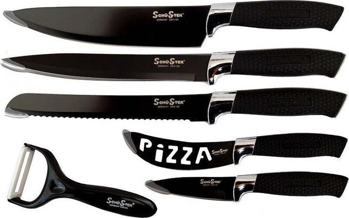 Set 5 Coltelli Neri Da Cucina In Acciaio Manico Antiscivolo + Pelapatate Black Casa, arredamento e bricolage > Cucina > Coltelli Trade Shop italia - Napoli, Commerciovirtuoso.it