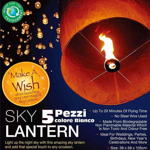 SET 5 LANTERNE SKY VOLANTI BIANCHE CINESI CIELO BIANCO FESTA NOTTURNO MATRIMONIO Casa e cucina/Hobby creativi/Materiali per hobby creativi/Forniture per feste/Lanterne cinesi Trade Shop italia - Napoli, Commerciovirtuoso.it