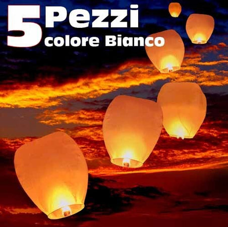 SET 5 LANTERNE SKY VOLANTI BIANCHE CINESI CIELO BIANCO FESTA NOTTURNO MATRIMONIO Casa e cucina/Hobby creativi/Materiali per hobby creativi/Forniture per feste/Lanterne cinesi Trade Shop italia - Napoli, Commerciovirtuoso.it
