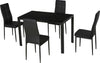 Set-5-Pezzi-con-1-Tavolo-e-4-Sedie-per-Cucina-o-Sala-da-Pranzo-in-Finta-Pelle,-Metallo-e-Vetro-Temperato,-Nero-TR2835-255BKTR2