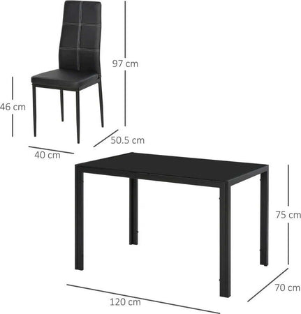 Set-5-Pezzi-con-1-Tavolo-e-4-Sedie-per-Cucina-o-Sala-da-Pranzo-in-Finta-Pelle,-Metallo-e-Vetro-Temperato,-Nero-TR2835-255BKTR2
