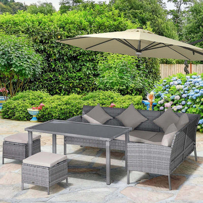 Set-5-Pezzi-Salotto-da-Esterno-con-2-Divani-1-Tavolino-2-Sgabelli,-Mobili-da-Giardino-in-Rattan-Grigio-860-093CW