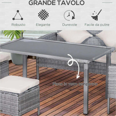 Set-5-Pezzi-Salotto-da-Esterno-con-2-Divani-1-Tavolino-2-Sgabelli,-Mobili-da-Giardino-in-Rattan-Grigio-860-093CW