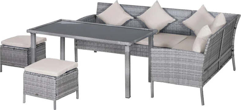 Set-5-Pezzi-Salotto-da-Esterno-con-2-Divani-1-Tavolino-2-Sgabelli,-Mobili-da-Giardino-in-Rattan-Grigio-860-093CW