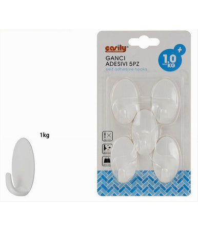 Set 5 Pz Ganci Appendini Adesivi Ovali A Parete Cucina Bagno Attaccapanni 59678