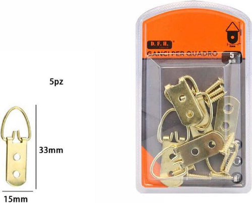 Set 5 Pz Ganci Gancetti Dorati Per Quadri Cornici Appendere Parete 33x15mm 07514 Casa, arredamento e bricolage > Accessori Casa > Cornici e Portafoto Trade Shop italia - Napoli, Commerciovirtuoso.it