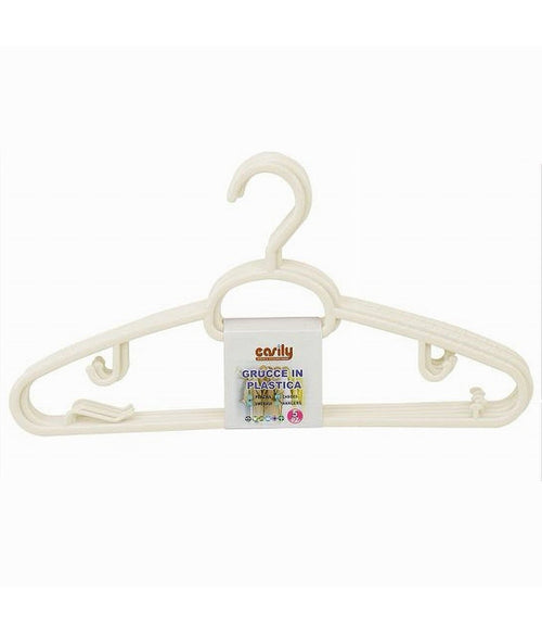 Set 5 Pz Grucce In Plastica Stampelle Appendiabito Pantaloni Giacche Beige 79326