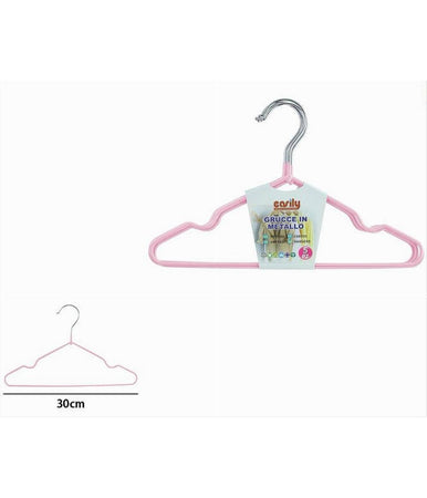 Set 5 Pz Grucce Stampelle Appendiabiti In Metallo Gommate Antiscivolo Rosa 87673
