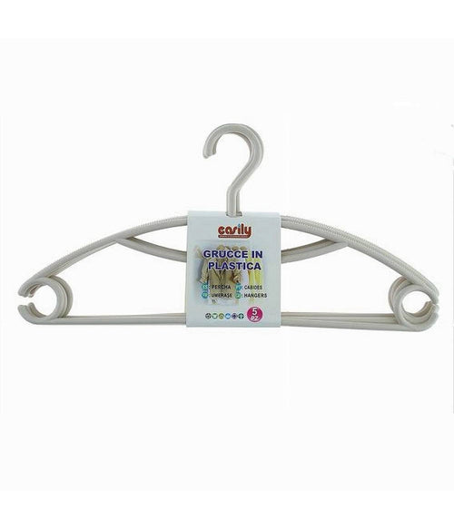 Set 5 Pz Grucce Stampelle Appendiabiti In Plastica Beige Vestiti Pantaloni 87685