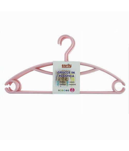 Set 5 Pz Grucce Stampelle Appendiabiti In Plastica Rosa Vestiti Pantaloni 87687