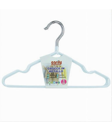 Set 5 Pz Grucce Stampelle Appendiabiti Metallo Gommate Antiscivolo Bianco 87671