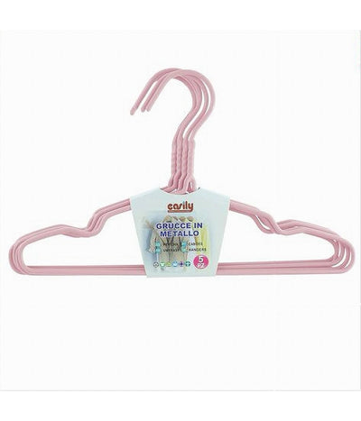 Set 5 Pz Grucce Stampelle Appendiabito In Metallo Rosa Vestiti Pantaloni 87695