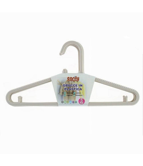 Set 5 Pz Grucce Stampelle Appendiabito In Plastica Beige Pantaloni Giacche 87690