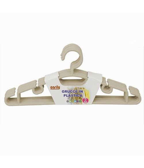 Set 5 Pz Grucce Stampelle Appendiabito In Plastica Vestiti Pantaloni Beige 79321